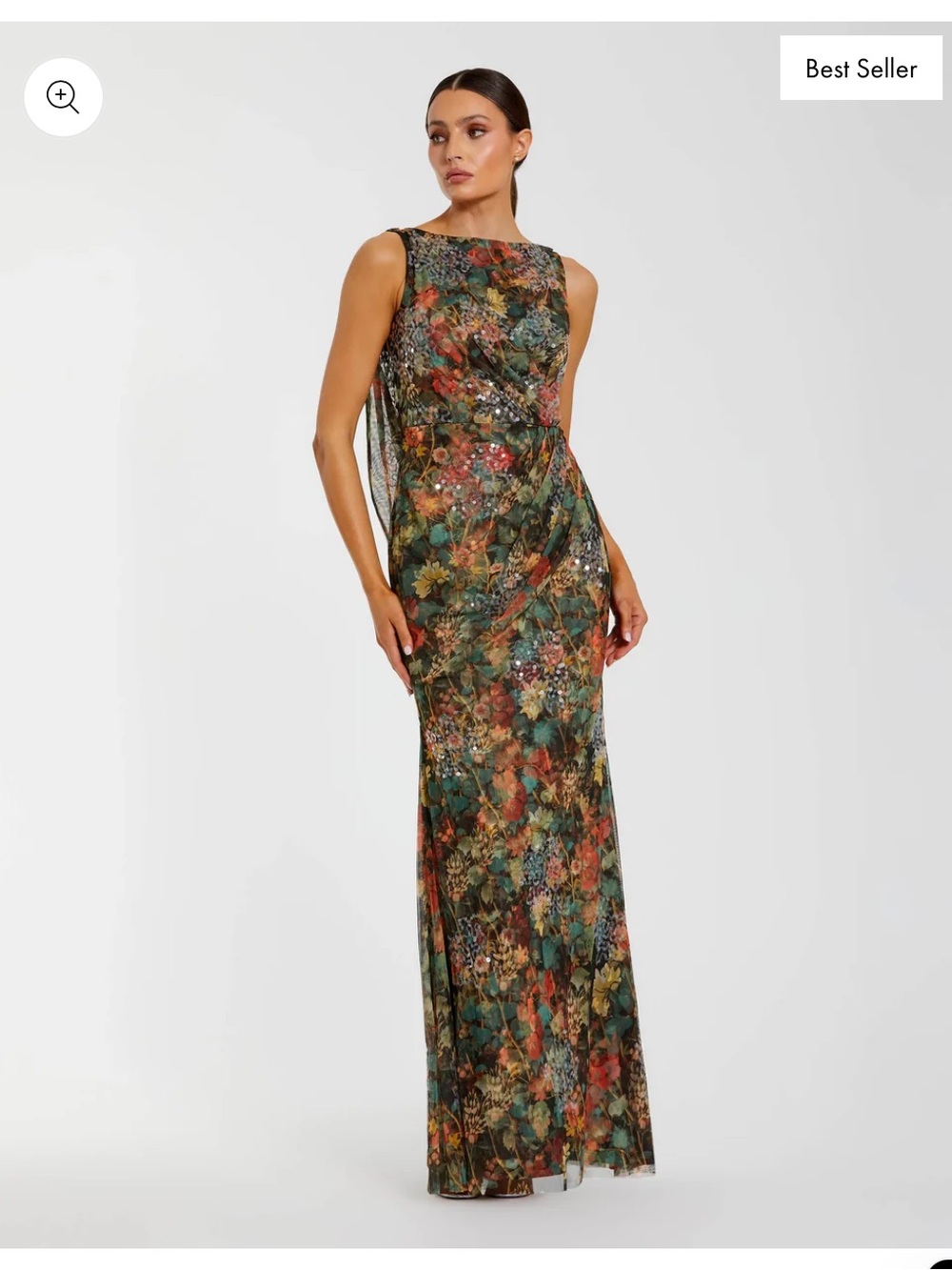 Mac Duggal Multicolor Floral Sequin Column Gown